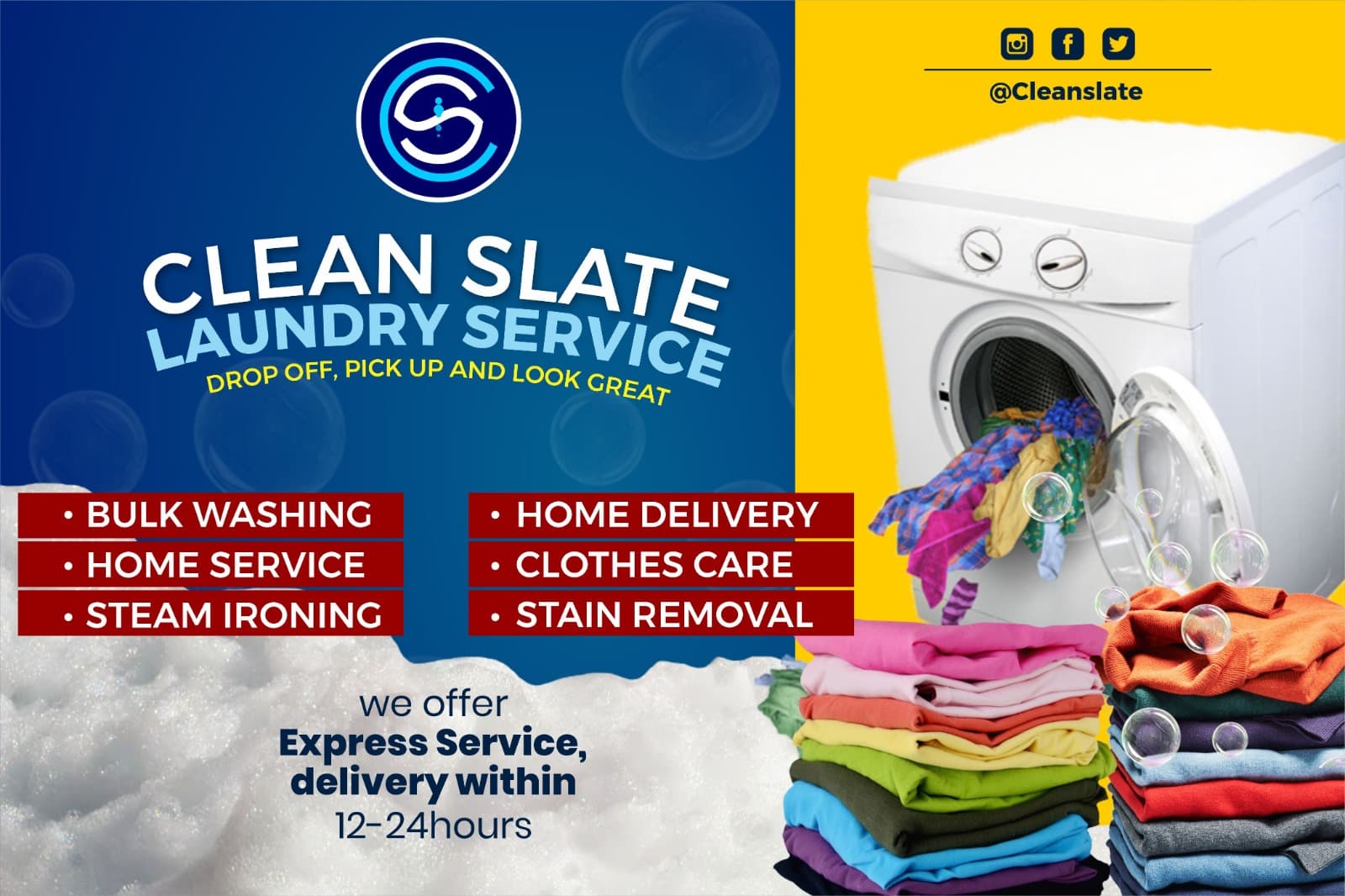 Clean Slate Laundry and Dry Cleaning Service flyer